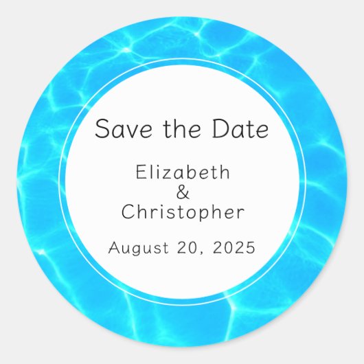 Glinsterende Blauw Zwembad Water Reflecties Bruilo Ronde Sticker (Voorkant)