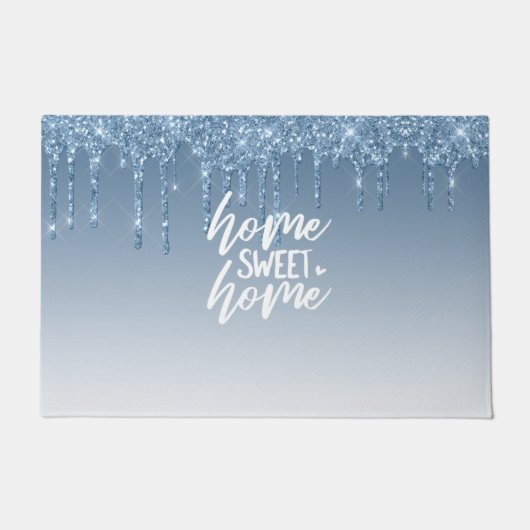 Glinsterende Blauwe Drip Glitter | Thuis Sweet Hom Deurmat (Voorkant)
