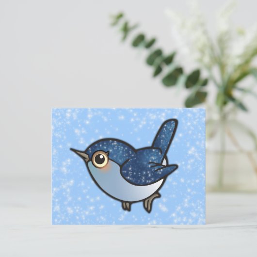 Glinsterende blauwe vogel briefkaart (Staand voorkant)