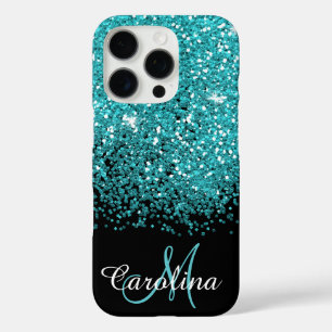 Glinsterende Blauwgroen glitter, gepersonaliseerd iPhone 16 Pro Hoesje