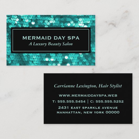 Glinsterende Blauwgroen Sequins Professional Visitekaartje (Voorkant / Achterkant)