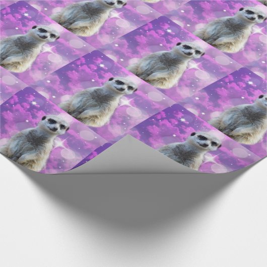 Glinsterende charme: Meerkat op roze Bokeh achterg Cadeaupapier (Hoek)
