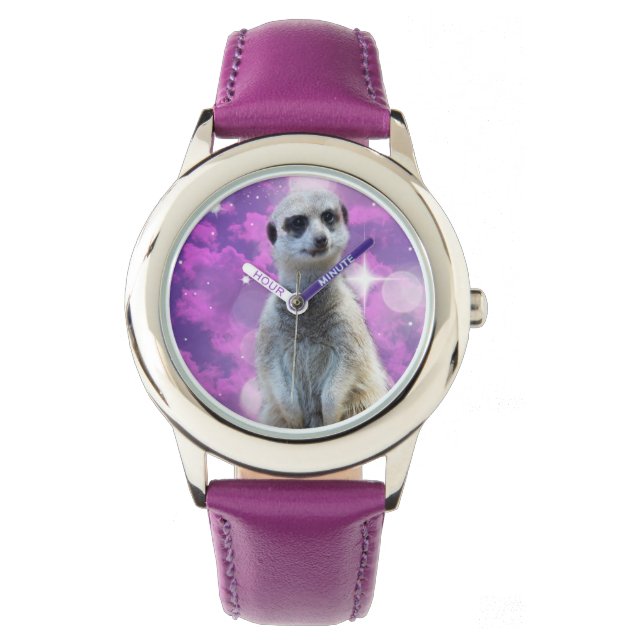Glinsterende charme: Meerkat op roze Bokeh achterg Horloge (Voorkant)