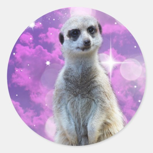 Glinsterende charme: Meerkat op roze Bokeh achterg Ronde Sticker (Voorkant)