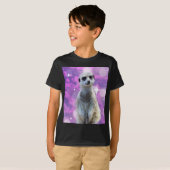 Glinsterende charme: Meerkat op roze Bokeh achterg T-shirt (Voorkant volledig)