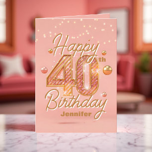 Glinsterende Chic Blush Roze en Goud 40ste Verjaar Kaart