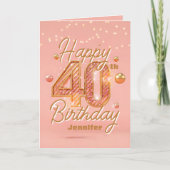 Glinsterende Chic Blush Roze en Goud 40ste Verjaar Kaart (Voorkant)