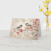 Glinsterende Chickadees met rode bessen Kaart (Gele Bloem)
