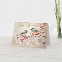 Glinsterende Chickadees met rode bessen