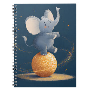 Glinsterende Circus Olifant op Gouden Bal Kunst Notitieboek
