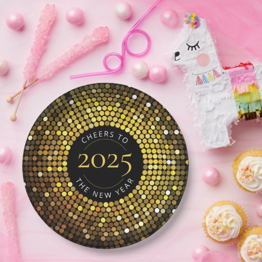 Glinsterende cirkellichten oudejaarsavond papieren bordje (Feest)