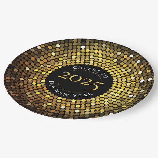 Glinsterende cirkellichten oudejaarsavond papieren bordje (Gekanteld)