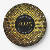 Glinsterende cirkellichten oudejaarsavond papieren bordje (Voorkant)