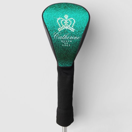 Glinsterende Crown Aqua Golf Head Hoesje Golfheadcover (Voorkant)