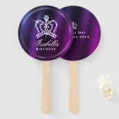 Glinsterende Crown Blue Paarse Handwaaier (Voorkant en achterkant)