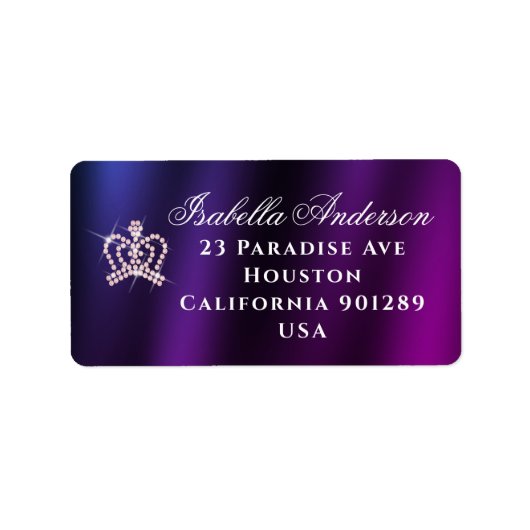 Glinsterende Crown Blue Paarse retour adreslabel Etiket (Voorkant)