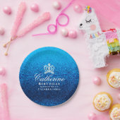 Glinsterende Crown Blue Papieren Bordje (Feest)