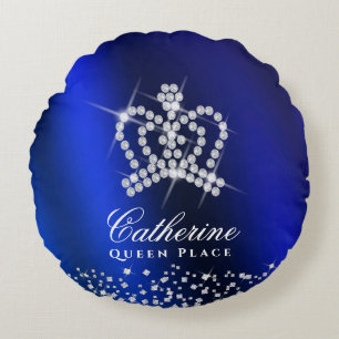 Glinsterende Crown Blue Rond Kussen