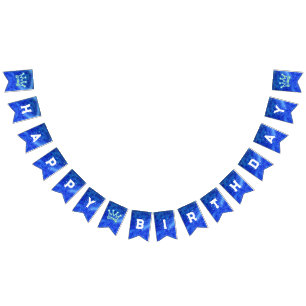 Glinsterende Crown Blue Verjaardag bunting banner