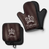 Glinsterende Crown Brown Ovenwant & Pannenlap Set (Voorkant / Achterkant)