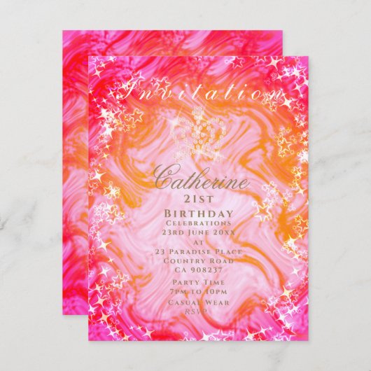 Glinsterende Crown Gradient Pink Peach uitnodiging (Voorkant / Achterkant)