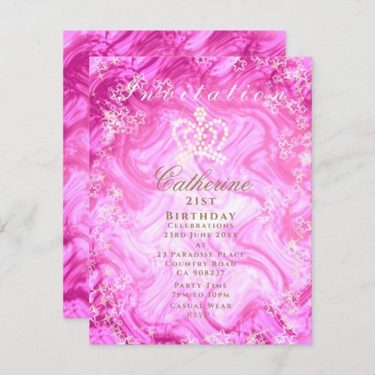 Glinsterende Crown Gradient Roze Uitnodiging (Voorkant / Achterkant)