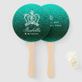 Glinsterende Crown Green Handwaaier (Voorkant en achterkant)