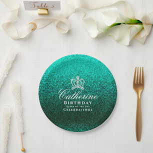 Glinsterende Crown Green Papieren Bordje