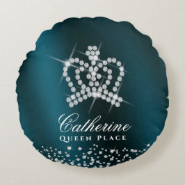 Glinsterende Crown Green Rond Kussen