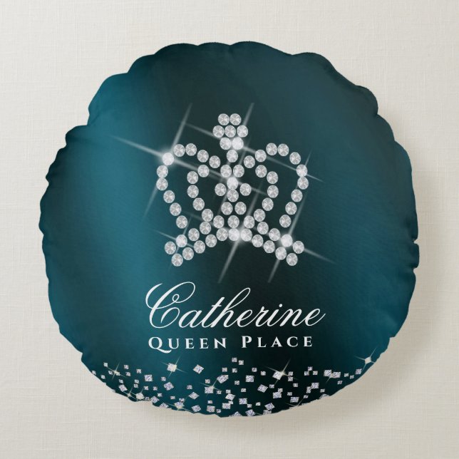 Glinsterende Crown Green Rond Kussen (Voorkant)
