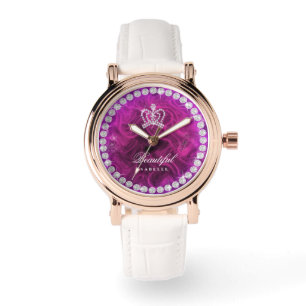 Glinsterende Crown Red Magenta Horloge