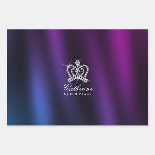 Glinsterende Crown Zwart Blauw Paarse Inpakpapier Vel (Voorkant 3)