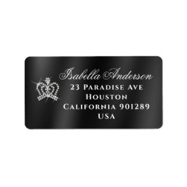 Glinsterende Crown Zwart Satijn Retouradres Label