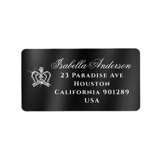 Glinsterende Crown Zwart Satijn Retouradres Label (Voorkant)