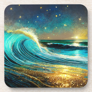 glinsterende divergente oceaangolven bier onderzetter