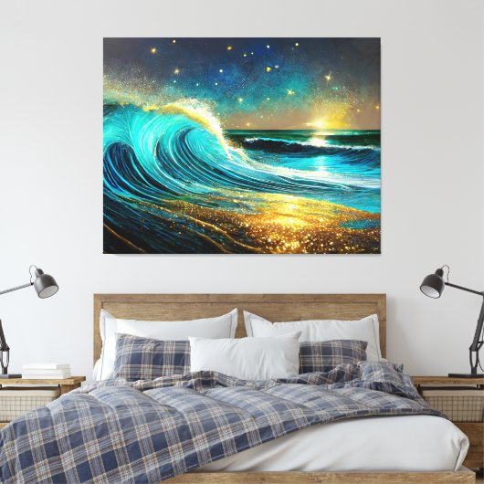 glinsterende divergente oceaangolven canvas afdruk (Insitu (Slaapkamer))