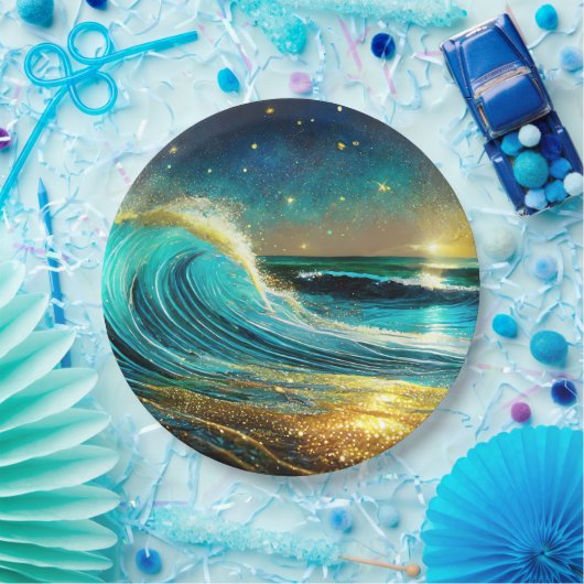 glinsterende divergente oceaangolven papieren bordje (Feest)