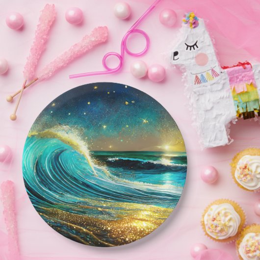 glinsterende divergente oceaangolven papieren bordje (Feest)