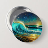 glinsterende divergente oceaangolven ronde button 7,6 cm (Voorkant /achterkant)