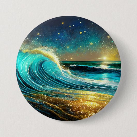 glinsterende divergente oceaangolven ronde button 7,6 cm (Voorkant)
