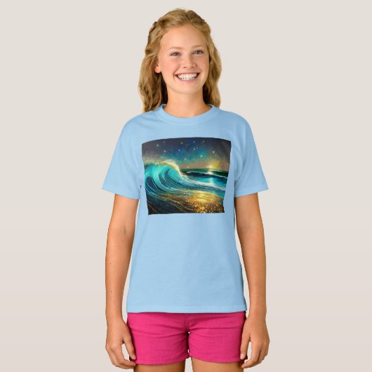 glinsterende divergente oceaangolven t-shirt (Voorkant volledig)