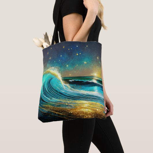 glinsterende divergente oceaangolven tote bag (Dichtbij)