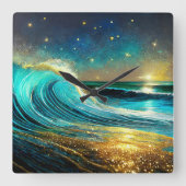 glinsterende divergente oceaangolven vierkante klok (Voorkant)