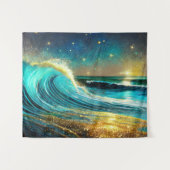 glinsterende divergente oceaangolven wandkleed (Voorkant (horizontaal))