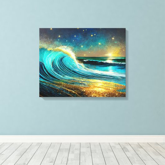 Glinsterende divergerende oceaangolven canvas afdruk (Insitu (Houten vloer))