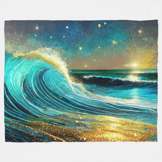 Glinsterende divergerende oceaangolven fleece deken (Voorkant (Horizontaal))