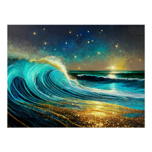 Glinsterende divergerende oceaangolven perfect poster (Voorkant)