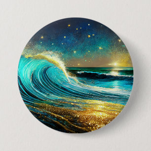 Glinsterende divergerende oceaangolven ronde button 7,6 cm