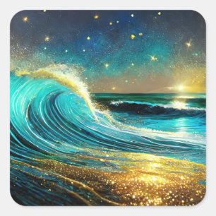 Glinsterende divergerende oceaangolven vierkante sticker