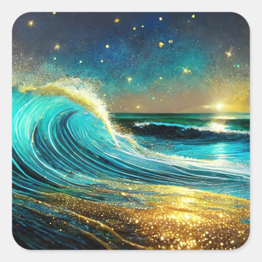 Glinsterende divergerende oceaangolven vierkante sticker (Voorkant)